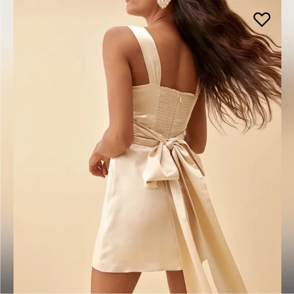 REFORMATION riviera silk mini dress bow back champagne romantic bride size 8 - Picture 5 of 14